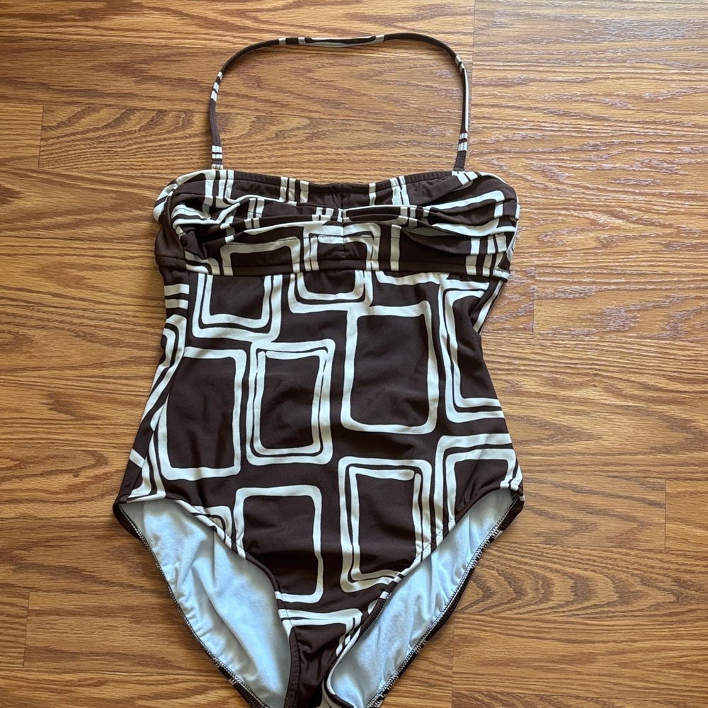 Island Escape Brown Geometric One Piece Swimsuit